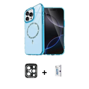 iPhone 15 Pro Max Kılıf Kıvılcım Form Prime - Siyah Bilvis 0.18mm Plus Cam Ekran Koruyucu + PVD Metal Kamera Lens - LT