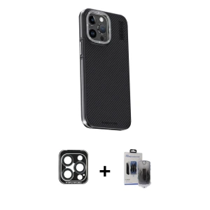 iPhone 15 Pro Max Kılıf Kıvılcım Modern Özel Seri - Siyah Vanessa Magic Hayalet Cam + PVD Metal Kamera Lens - LT