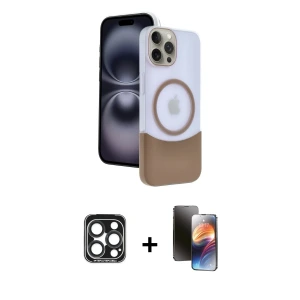 iPhone 15 Pro Max Kılıf Kozmos Form Özel Seri - Siyah 3D Antistatik Mat Seramik Nano Ekran Koruyucu + PVD Metal Kamera Lens - LT