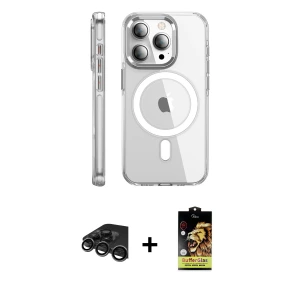 iPhone 15 Pro Max Kılıf Nova Doku - Siyah Buffer Cam Ekran Koruyucu + Raze Metal Kamera Lens - TMGI