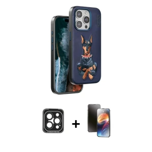 iPhone 15 Pro Max Kılıf Nova Form Koleksiyonu - Siyah 3D Antistatik Mat Seramik Nano Ekran Koruyucu + PVD Metal Kamera Lens - SH