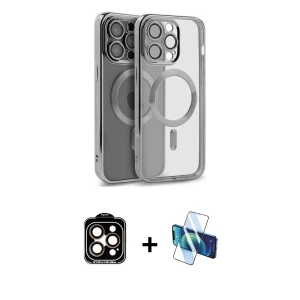 iPhone 15 Pro Max Kılıf Nova Işık Özel Seri - Siyah 3D Antistatik Seramik Nano Ekran Koruyucu + PVD Metal Kamera Lens - TU
