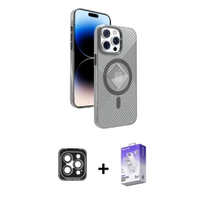 iPhone 15 Pro Max Kılıf Nova Modern Prime - Siyah Bilvis 5in1 3D Magic Cam Ekran Koruyucu + PVD Metal Kamera Lens - GI