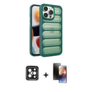 iPhone 15 Pro Max Kılıf Yadigar Doku Özel Seri - Siyah 3D Antistatik Mat Seramik Nano Ekran Koruyucu + PVD Metal Kamera Lens - SH
