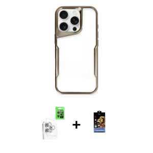 iPhone 16 Pro Kılıf Akış Çizgi Koleksiyonu - Siyah Buffer Hayalet Cam Ekran Koruyucu + Raze Metal Kamera Lens - BZ