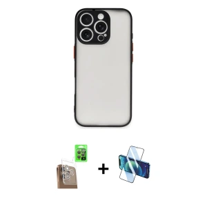 iPhone 16 Pro Max Kılıf Ahenk Çizgi Serisi - Siyah 3D Antistatik Seramik Nano Ekran Koruyucu + Raze Metal Kamera Lens - CLTM