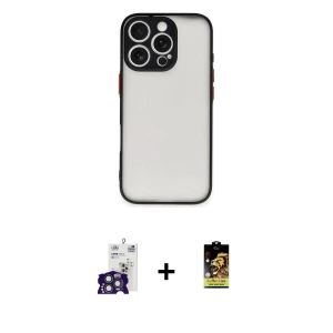 iPhone 16 Pro Max Kılıf Ahenk Çizgi Serisi - Siyah Buffer Cam Ekran Koruyucu + Bilvis Titan Kamera Lens - TMGI