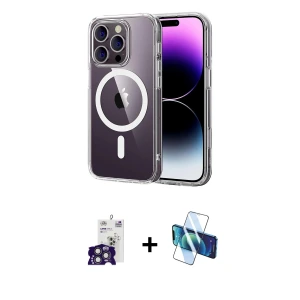 iPhone 16 Pro Max Kılıf Ahenk Minimal Serisi - Siyah 3D Antistatik Seramik Nano Ekran Koruyucu + Bilvis Titan Kamera Lens - TMGI