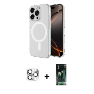 iPhone 16 Pro Max Kılıf Ahenk Yansıma Prime - Siyah 360 Mat Full Body Arka Koruyucu + Pers Alüminyum Kamera Lens - GS
