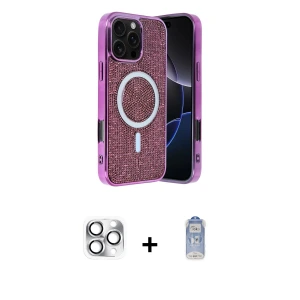 iPhone 16 Pro Max Kılıf Eksen Çizgi - Siyah Joko Magic 5D Cam + Pers Alüminyum Kamera Lens - GS