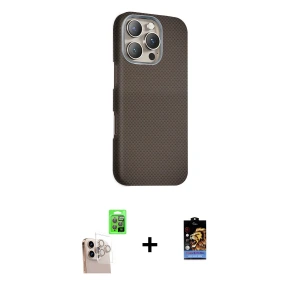 iPhone 16 Pro Max Kılıf Kozmos Klasik Prime - Siyah Buffer Hayalet Cam Ekran Koruyucu + Raze Metal Kamera Lens - NLGY