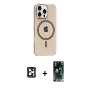 iPhone 16 Pro Max Kılıf Pusula Form Özel Seri - Siyah 360 Mat Full Body Arka Koruyucu + PVD Metal Kamera Lens - SH