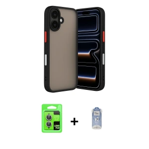 iPhone 17 Kılıf Ahenk Çizgi Serisi - Siyah Joko Magic 5D Cam + Raze Metal Kamera Lens - AKMR