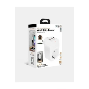 Tekli Yüksek Voltaj Korumalı Duvar Prizi 2x Typec 1x Usb Çıkışlı Priz Grup Priz Çoğaltıcı Beyaz