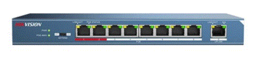 HIKVISION DS-3E0109P-E/M 9 Port Mbit 8 Port PoE 123W 1xMbit Uplink Desktop Yönetilemez Metal Kasa Switch