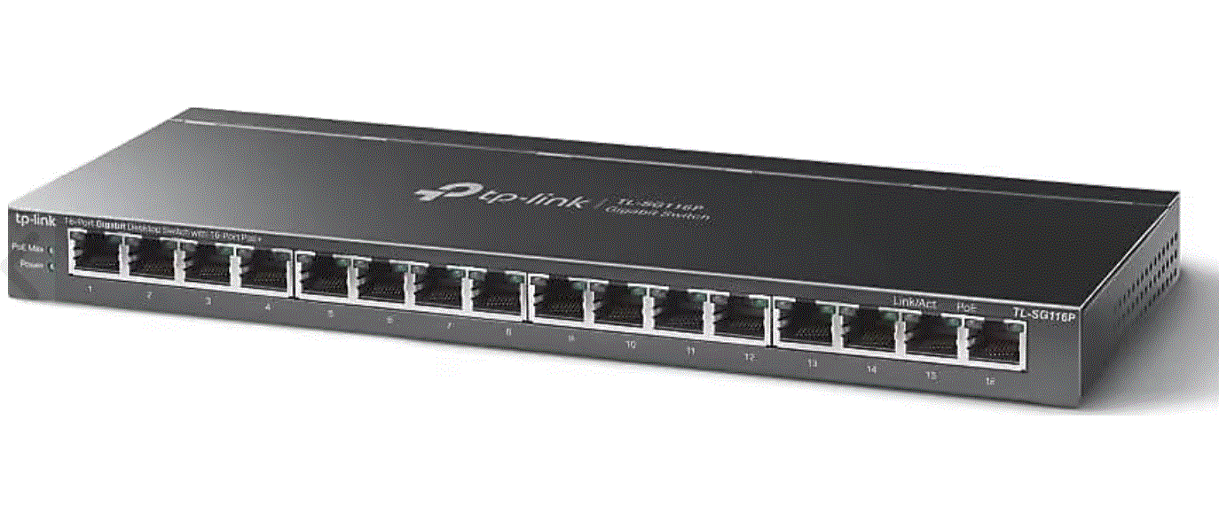 TP-LINK TL-SG116P 16 Port Gbit 16 Port PoE+ 120W Desktop Yönetilemez Switch