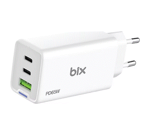 Bix BXPD32 BX3P66G-WE 65W 3.0 2xTYPE-C + 1x USB-A ADAPTÖR Beyaz Hizli Sarj Cihazi