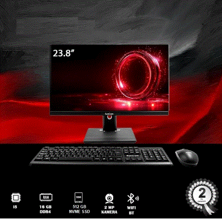 SUNCOM Pro Plus SCA-1112-V2 i5-6500T 8GB 256GB SSD 23.8 Siyah DOS AIO PC Pivot Ayak