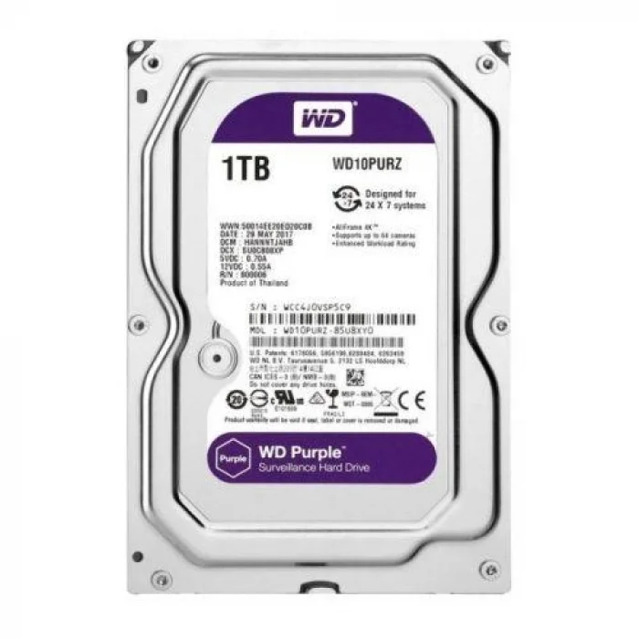 WESTERN DIGITAL WD10PURZ PURPLE 3.5 1TB 5400rpm 64mb SATA 7/24 Harddisk