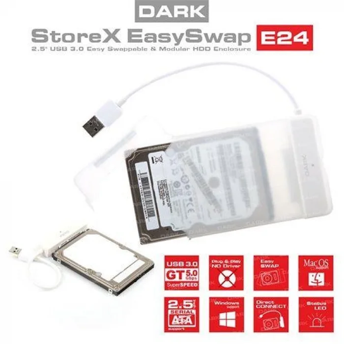 DARK DK-AC-DSE24U3 2.5 USB 3.0 Şeffaf Sata Harici HDD Kutusu