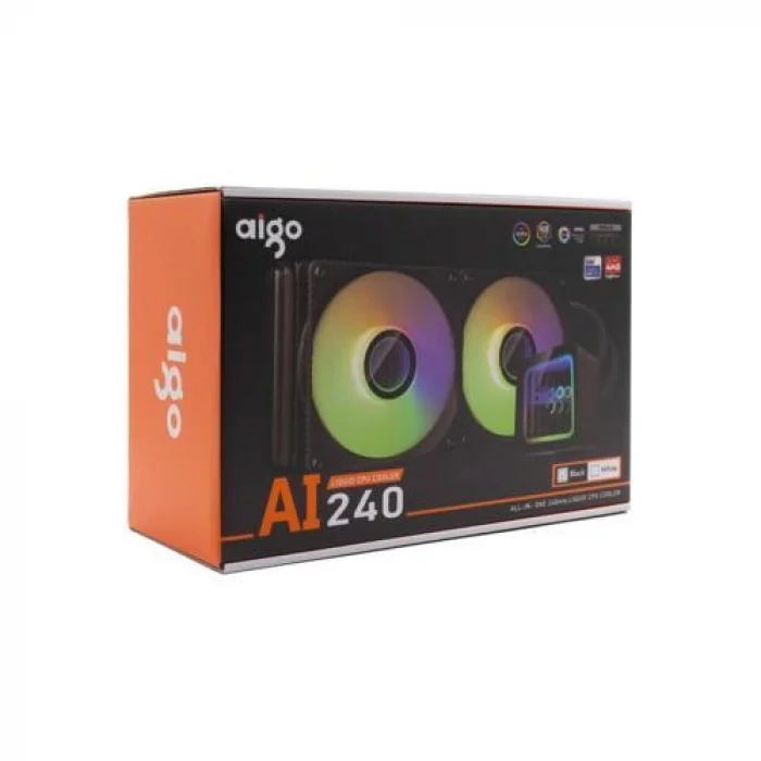 AIGO AI240 LGA1700/AM4/AM5 240 mm ARGB Siyah Sivi Sogutma