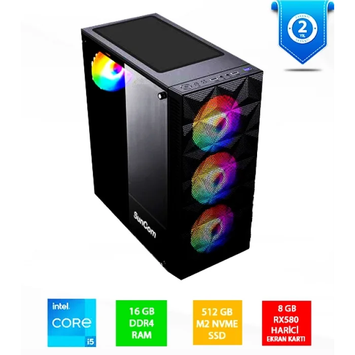 SUNCOM Gaming SG1-126 i5-12400F 16GB 512GB SSD 8gb RX580 DOS Masaüstü Oyun Bilgisayari