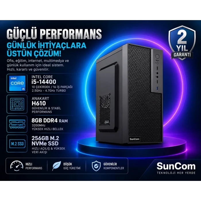SUNCOM Force SC3-184 i5-14400 8GB 256GB SSD O/B DOS Masaüstü PC