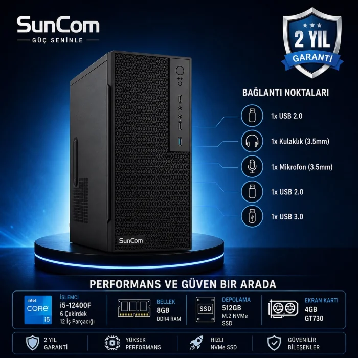 SUNCOM Business SC3-B03 i5-12400F 8GB 512GB SSD 4gb GT730 DOS Masaüstü PC Wi-Fi