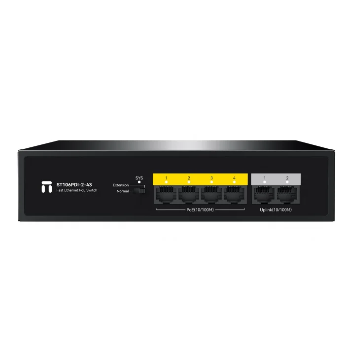 STONET ST106PDI-2-43 6 Port Mbit 4 Port Poe 45W 2xMbit Uplink Yönetilemez Metal Kasa Switch