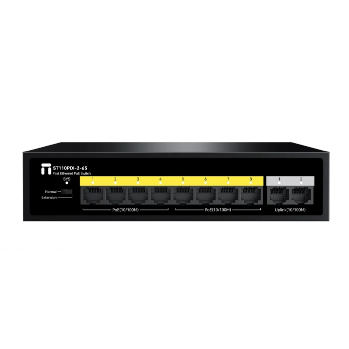 STONET ST110PDI-2-65 10 Port Mbit 8 Adet Poe 65W 2xMbit Uplink Yönetilemez Metal Kasa Switch