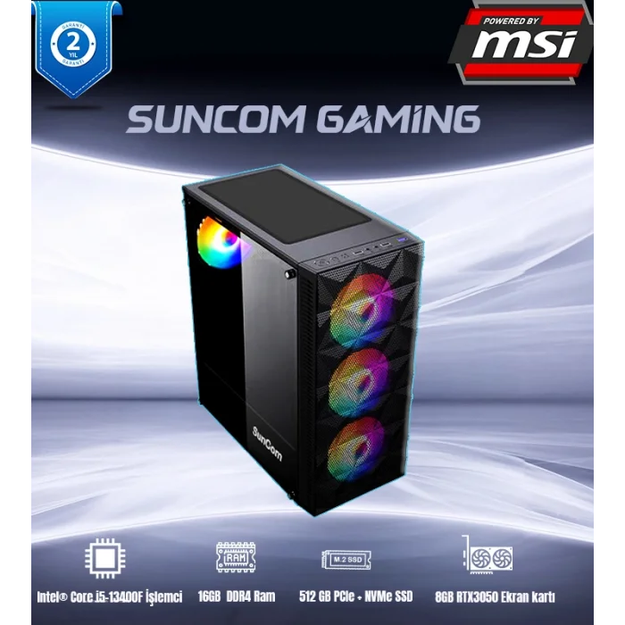 SUNCOM Gaming SG1-153 i5-13400F 16GB 512GB SSD 8gb RTX3050 DOS Masaüstü Oyun Bilgisayari
