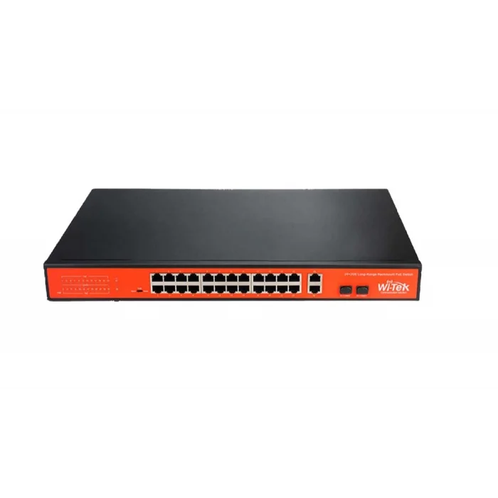Wi-Tek WI-PS526GH 26 Port Mbit 24 Port PoE+ 185W 1xGbit+1xSFP Uplink Rackmount Yönetilemez Switch