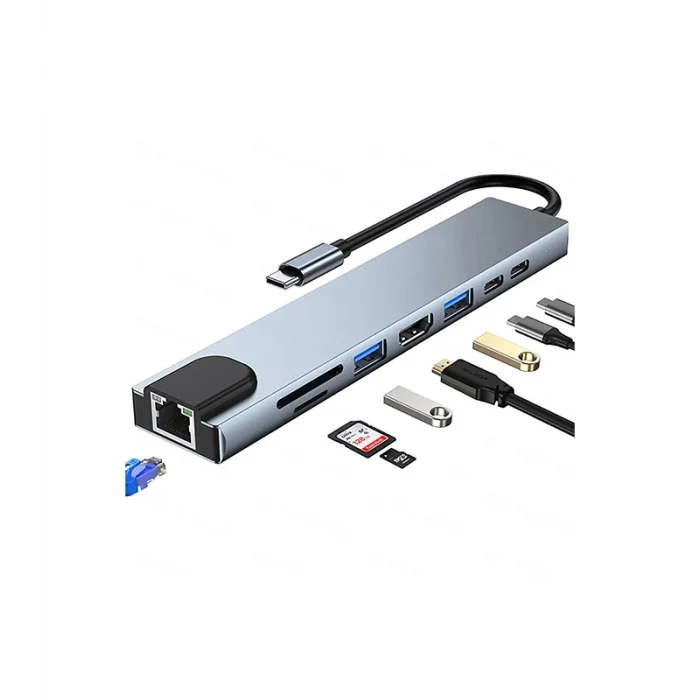 NVC 8 Port HDMI, USB 3.0, SD/TF Ethernet Çoklayıcı