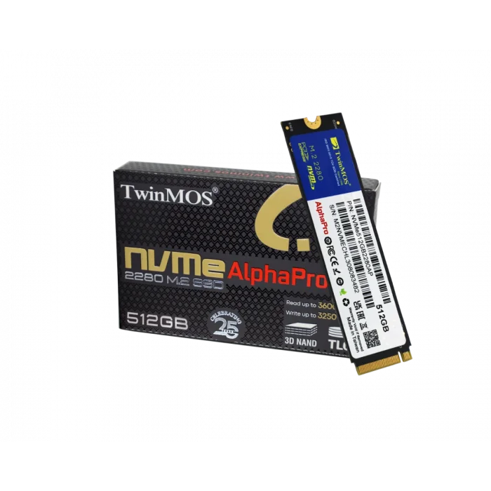 TWINMOS NVMe512GB2280AP AlphaPro M.2 512GB (3600/3250MB/s) PCIe + NVMe (3D NAND) SSD Disk (22x80MM)