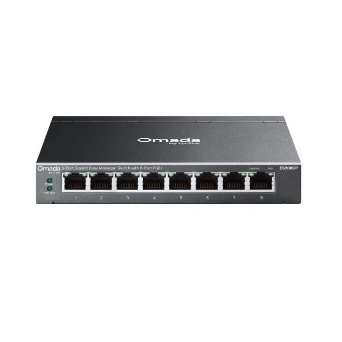 TP-LINK OMADA ES208GP 8 port Gbit 8 Port PoE+ 64W Desktop Yönetilebilir Çelik Kasa Switch