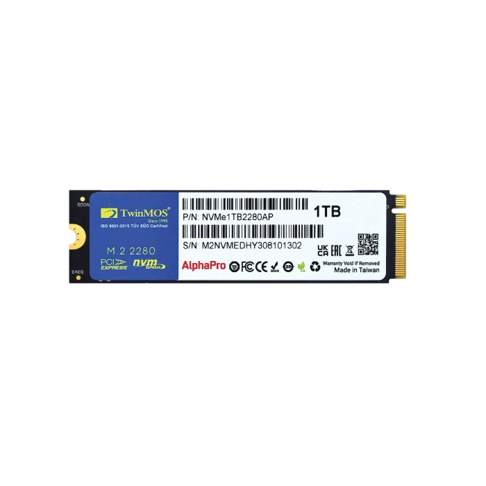TWINMOS NVMe1TB2280AP AlphaPro M.2 1TB (3600/3250MB/s) PCIe + NVMe (3D NAND) SSD Disk (22x80MM)