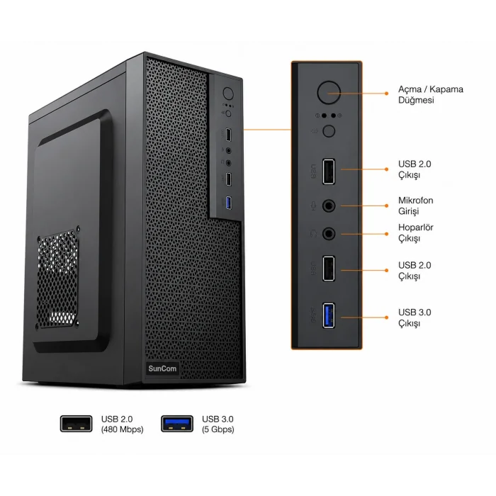 SUNCOM Force SC3-137-V2 i5-7500 8GB 512GB SSD O/B DOS Masaüstü PC (NO-KLV-MOU)