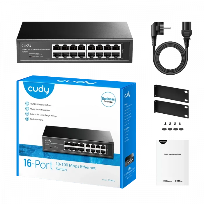 CUDY FS1016 16 Port Mbit Desktop/Rackmount Yönetilemez Metal Kasa Switch