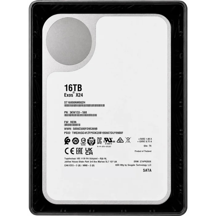 SEAGATE ST16000NM002H EXOS X24 3.5 16TB 7200rpm 512MB SATA (2 Yıl İthalatçı Garantili) Enterprise 7/24 Harddisk