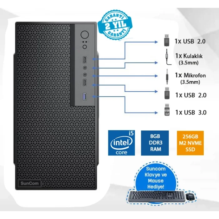 SUNCOM Force SC3-110 i5-4460 8GB 256GB SSD O/B DOS Masaüstü PC Wi-Fi