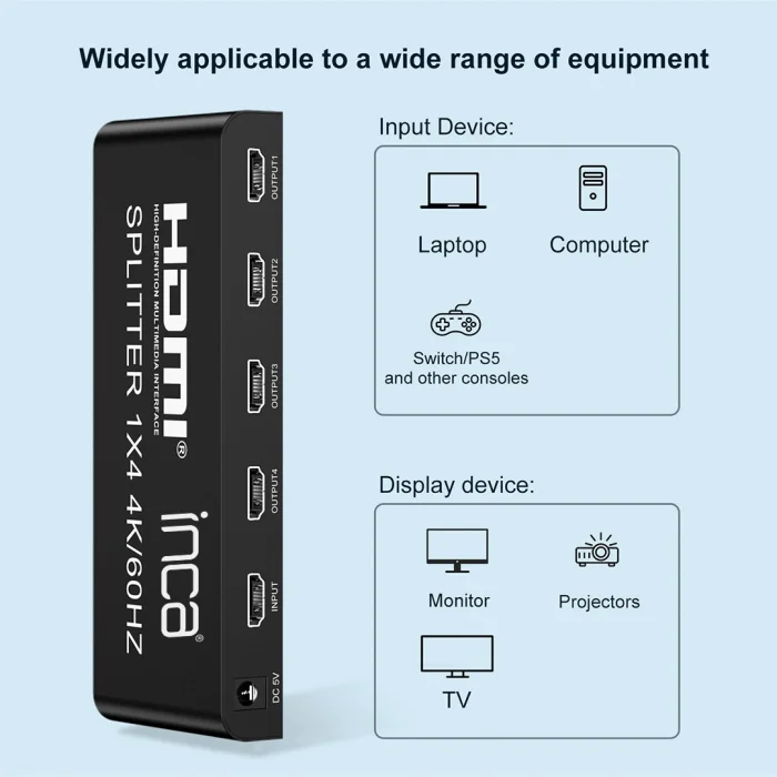 INCA IHSK-460 HDMI Switch 1 Giris 4 Çikisli (4K@60Hz )