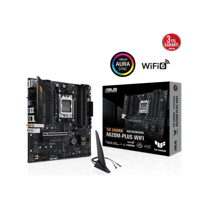 ASUS TUF GAMING A620AM-PLUS WIFI A620 DDR5 (Vga Yok) GLan 2.5G mATX HDMI DP WIFI BT RGB AM5 AMD Anakart