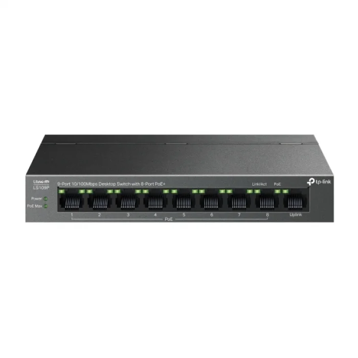TP-LINK LS109P 9 Port Mbit 8 Port PoE+ 63W 1xMbit Uplink Desktop Yönetilemez Çelik Kasa Switch