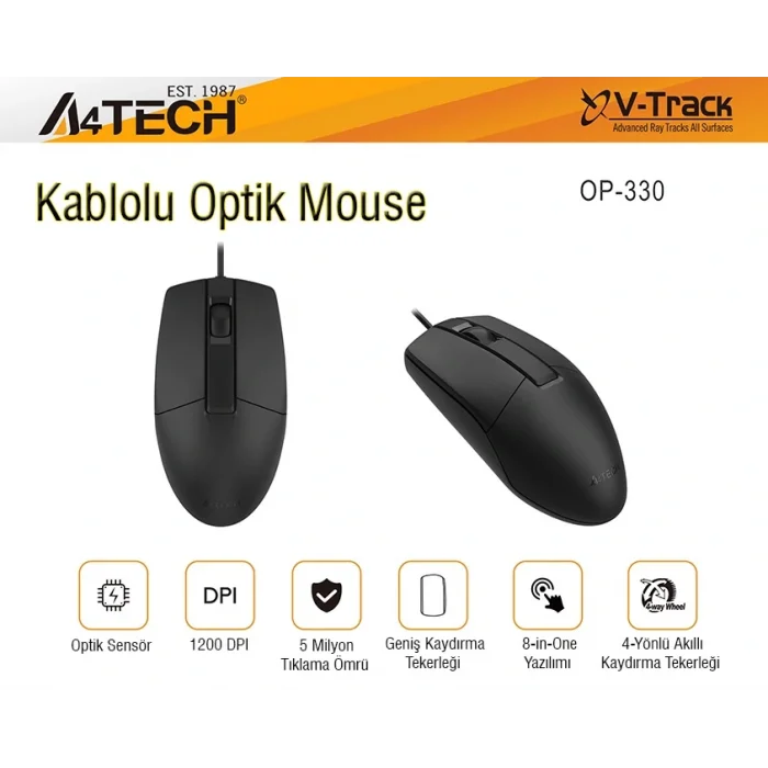 A4 TECH OP-330 USB 1200dpi siyah Mouse