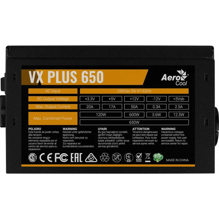 AEROCOOL AE-VXP650 650W Aktif PFC Power Supply