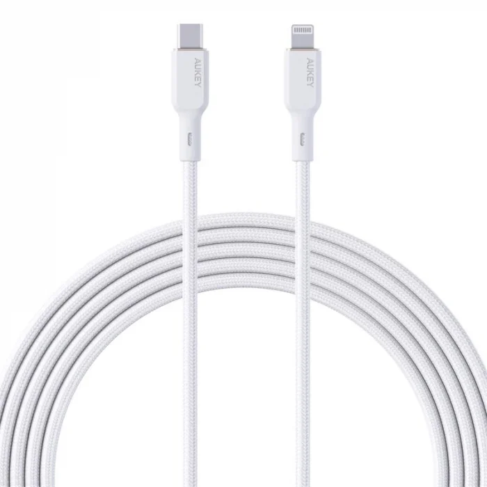AUKEY CB-NCL1-WH NAYLON ÖRGÜLÜ 3A 480MBPS TYPE-C LIGHTNING KABLOSU 1.8MT