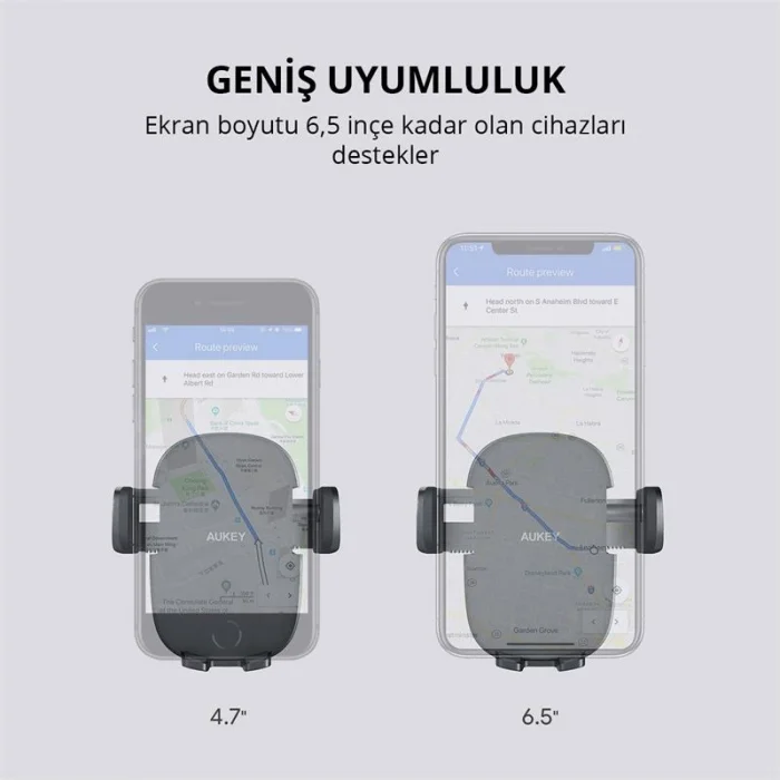 AUKEY HD-C48-BK 360 DERECE TÜM CİHAZLARLA UYUMLU ARAÇ İÇİ TELEFON TUTUCU KOLAY KİLİTLEME/BIRAKMA