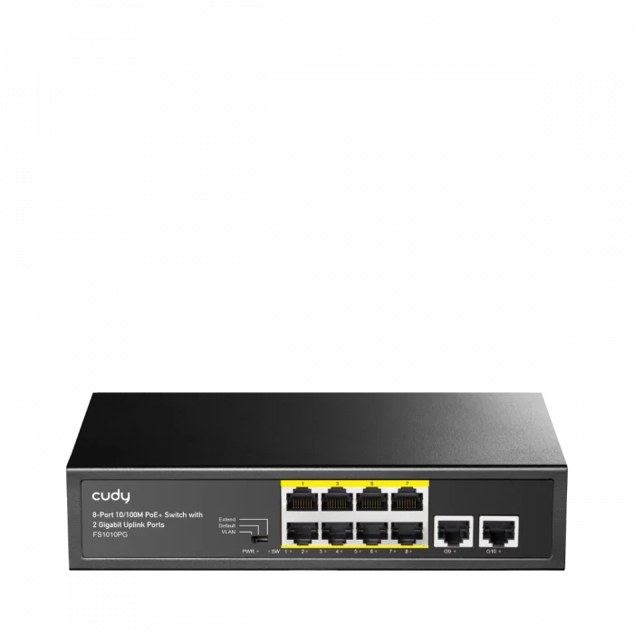 CUDY FS1010PG 10 Port Mbit 8 Port PoE+ 120W 2xGbit Uplink Desktop Yönetilemez Metal Kasa Switch