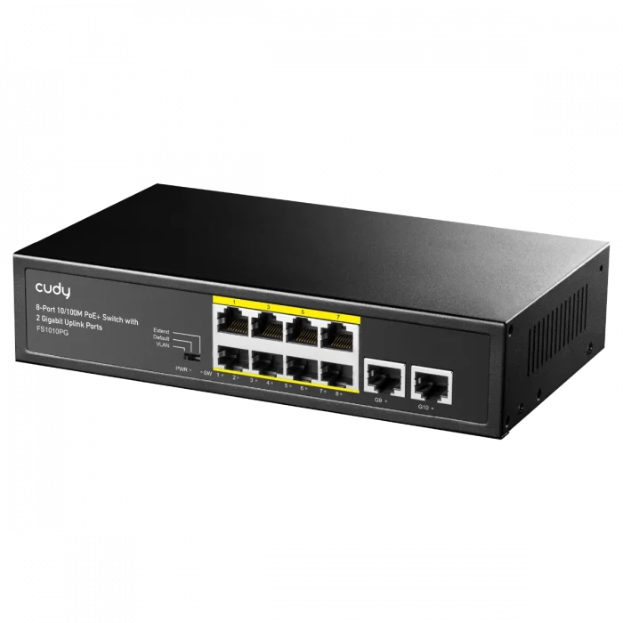 CUDY FS1010PG 10 Port Mbit 8 Port PoE+ 120W 2xGbit Uplink Desktop Yönetilemez Metal Kasa Switch