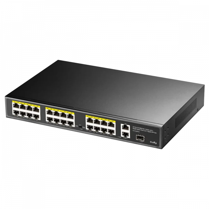 CUDY FS1026PS1 26 Port Mbit 24 Port PoE+ 300W 2xGbit+1xSFP Uplink Rackmount Yönetilemez Metal Kasa Switch